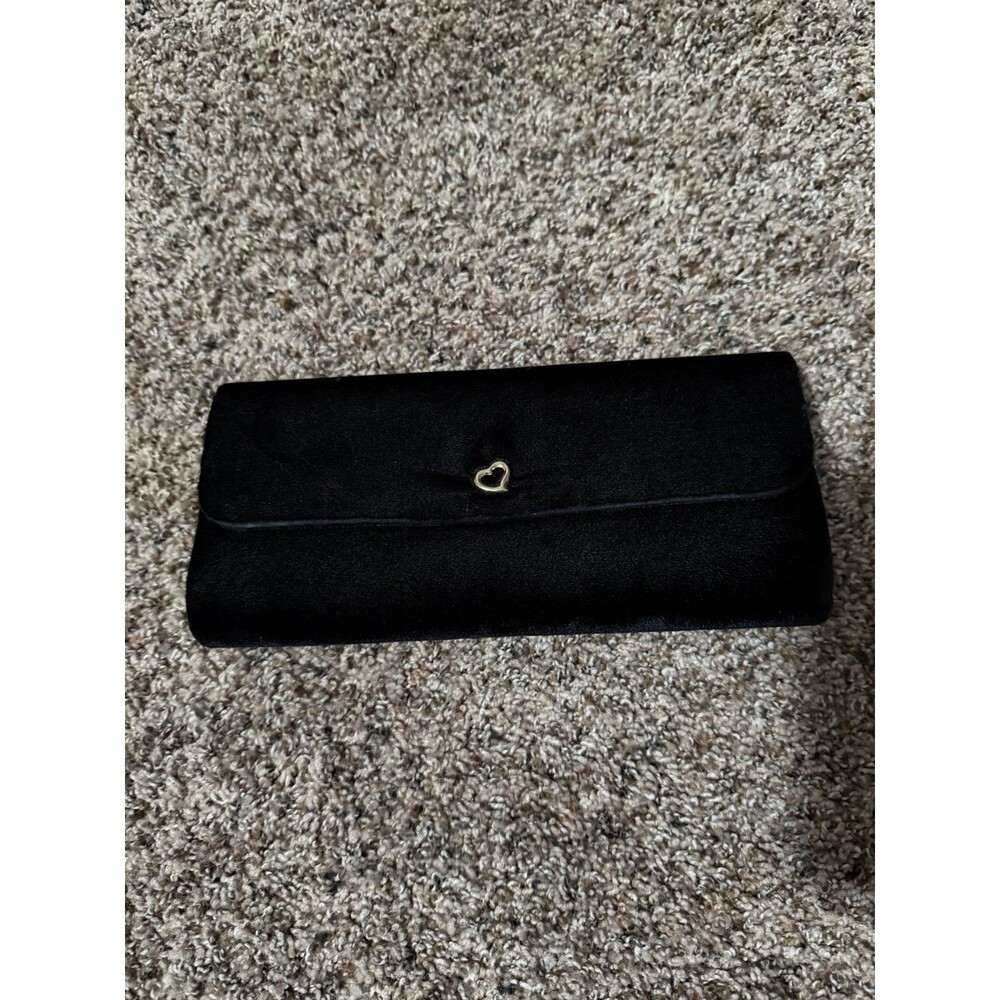 Victoria’s Secret Black Velvet Clutch Gold Heart Y2K Evening Bag Purse